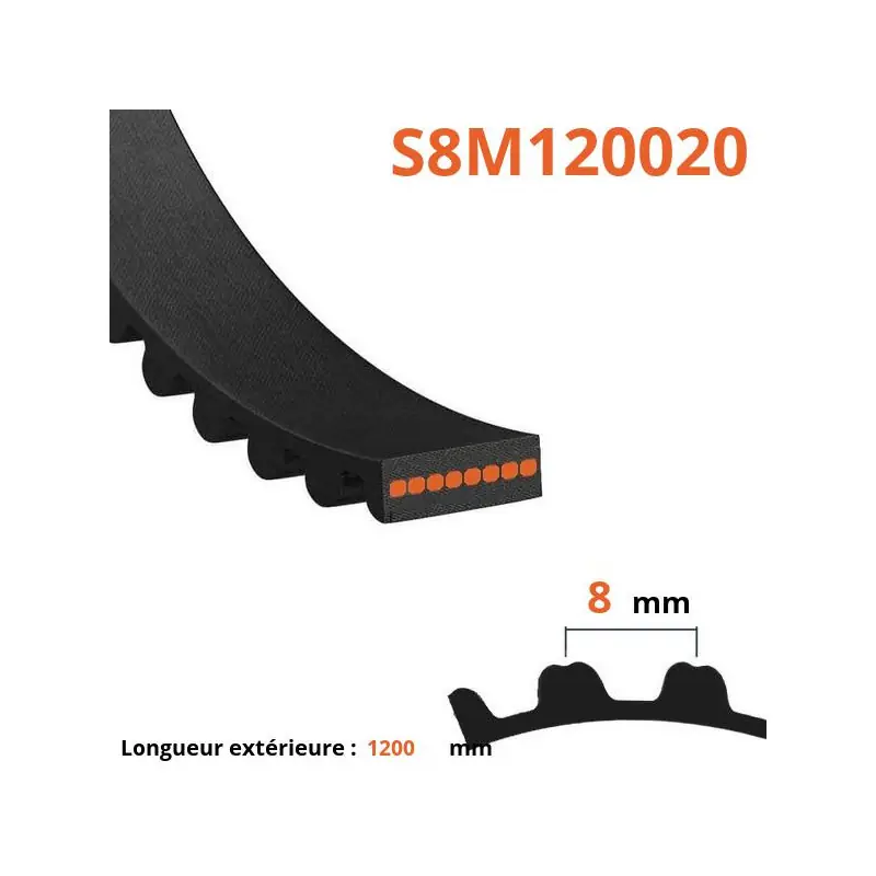 Courroie plate simple dentée S8M120020 Nouveauté