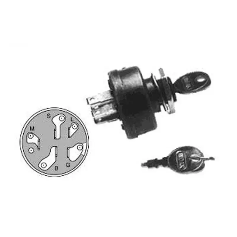 Petit Prix MTD CONTACTEUR A CLEF 3 POSITIONS (MARCHE, ARRET, CONTACT) 5 BROCHES METAL AVEC ECROU ET CLEFS 725-0267B