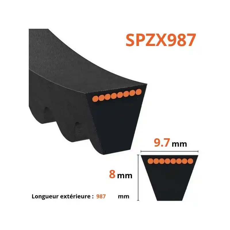 Courroie crantée trapézoïdale SPZX987 Haute Qualité