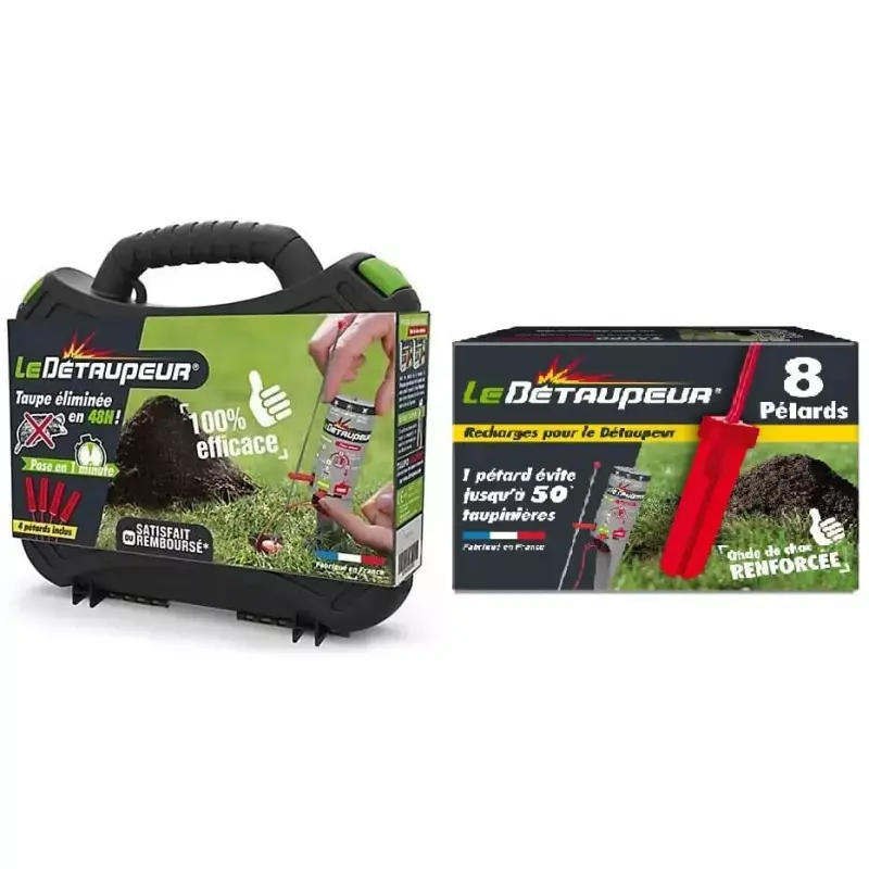Acheter Direct Piège à taupe Le Détaupeur Kit Valisette + recharge de 8 pétards