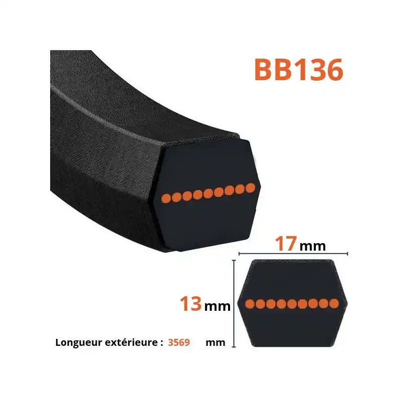 Courroie lisse hexagonale BB136, Longueur extérieure 3569mm Authentique
