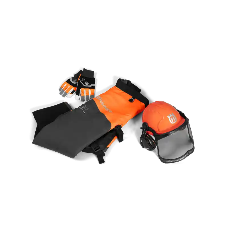 Kit de protection tronçonneuse complet – Jambières anticoupure Classe 1 + Casque forestier + Gants anticoupure Nouvelle Collection