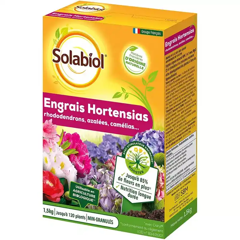 Paiement Sécurisé Engrais bio Hortensia Rhododendron Solabiol SORHOY15 1.5 KG