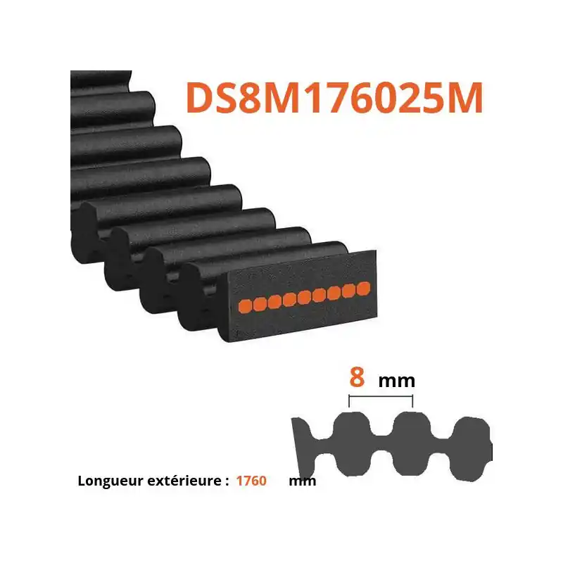Courroie plate double dentée DS8M176025M Achetez Aujourd&rsquo;hui