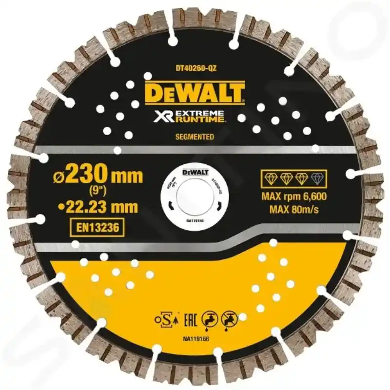 Certifié Disque diamanté Runtime pour béton découpeuse Dewalt – 230 x 22.2mm