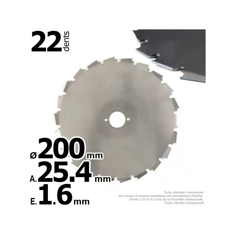 Nouveauté LAME POUR DEBROUSSAILLEUSE 22 dents. Ø Ext. 200 mm