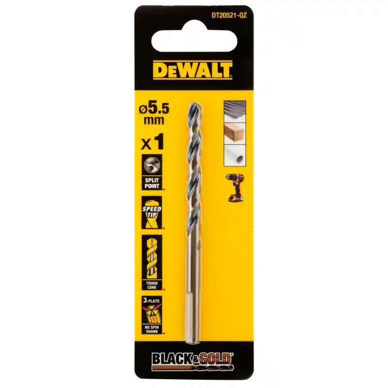Foret Black&Gold HSS-G DEWALT 5.5x57x93mm – Performance et Précision Certifié