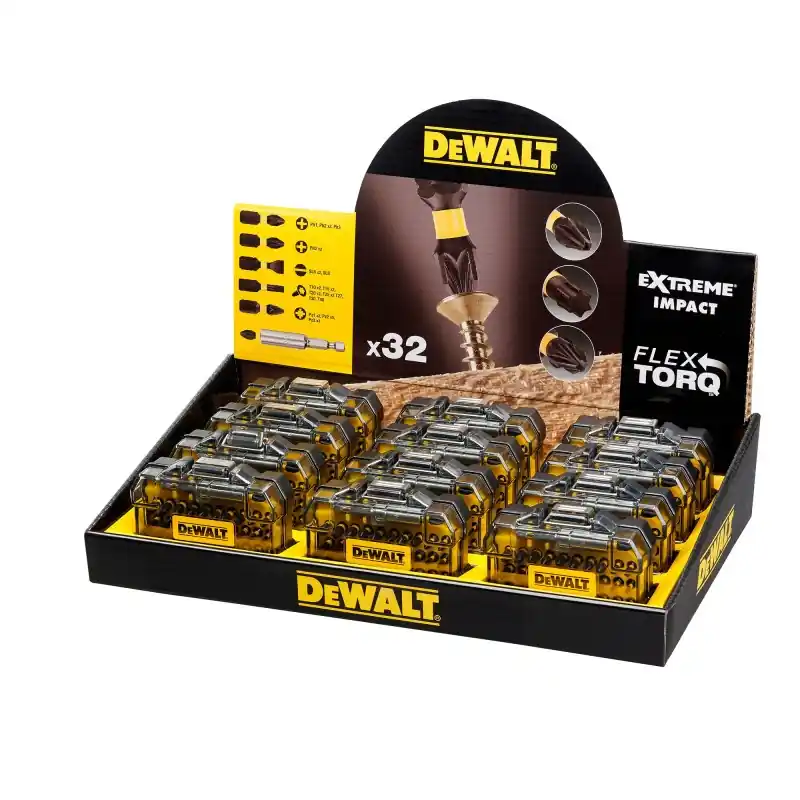 Livraison Express Présentoir de 12 Coffrets de 32 Pièces avec Embouts de Vissage DEWALT DT70523TM-QZ