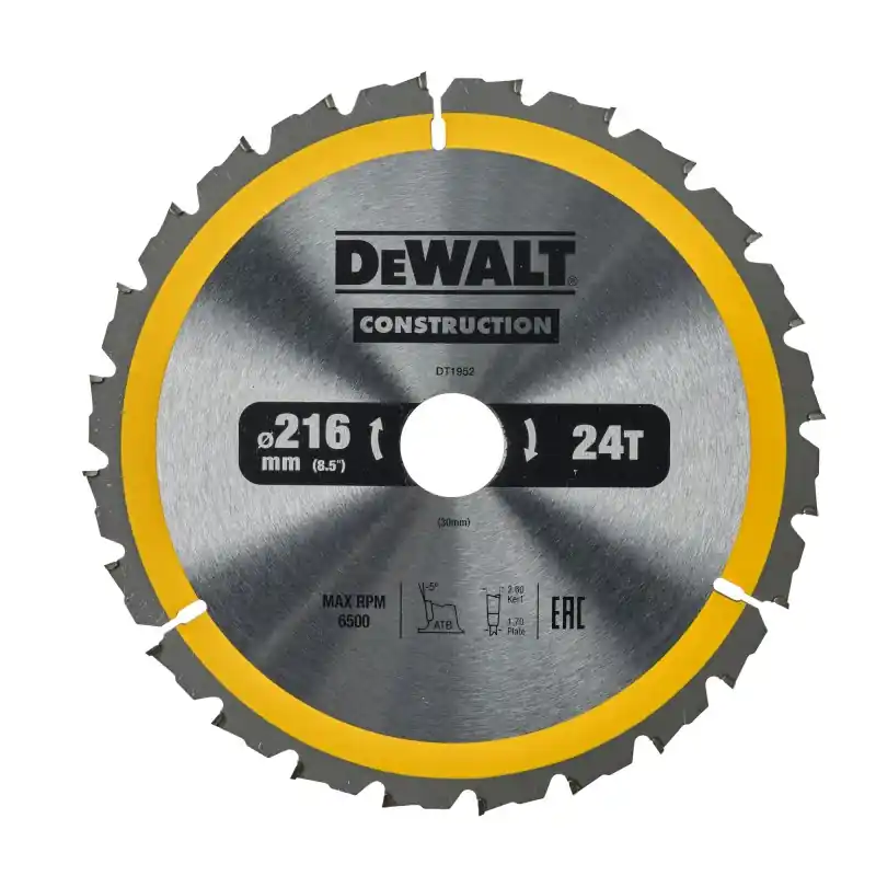 Lames de scie circulaire stationnaire DEWALT DT1952-QZ Carbure 216x30mm, 24 dents, ATB/Délignage Dernier Modèle