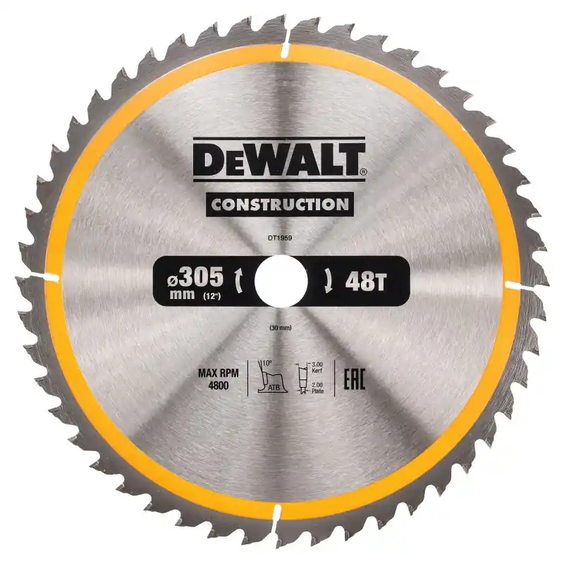 Nouvel Arrivage Lames de scie circulaire stationnaire DEWALT DT1959-QZ Carbure 305x30mm, 48 dents, ATB/Tronçonnage