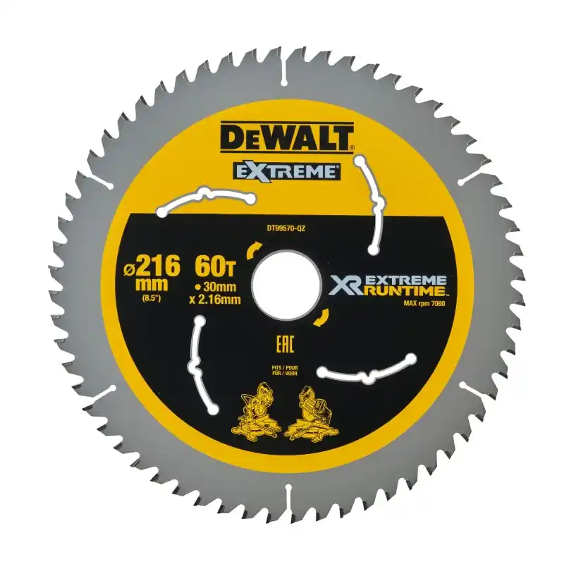 Meilleur Prix Lame de scie circulaire stationnaire DEWALT DT99570-QZ Carbure XR Runtime 216x30mm 60 dents ATB/Tronçonnage