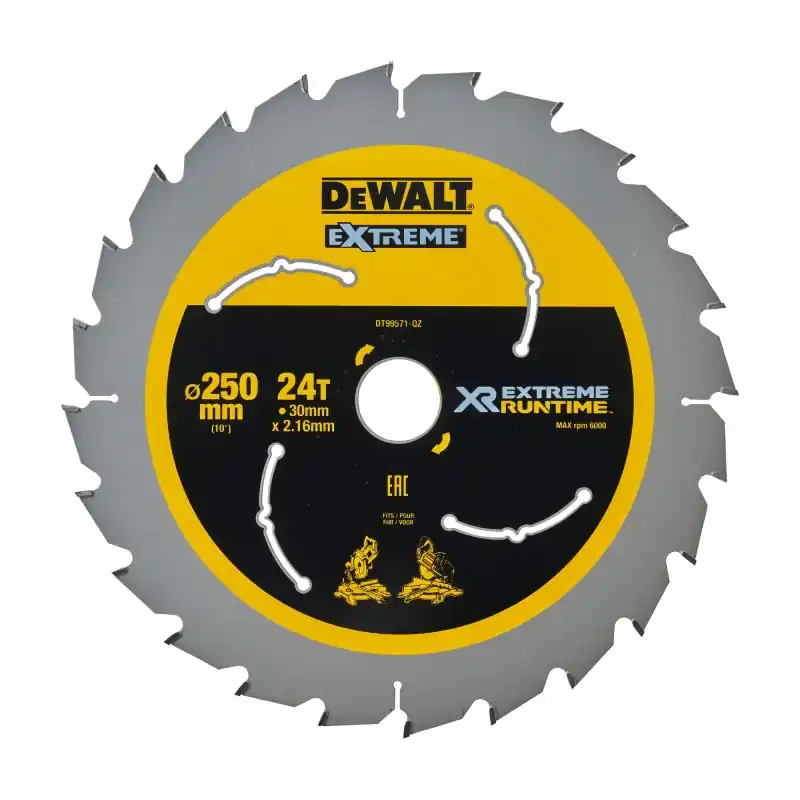 Lame de scie circulaire stationnaire DEWALT DT99571-QZ Carbure XR Runtime 250x30mm 24 dents ATB/Délignage Prix Cassé