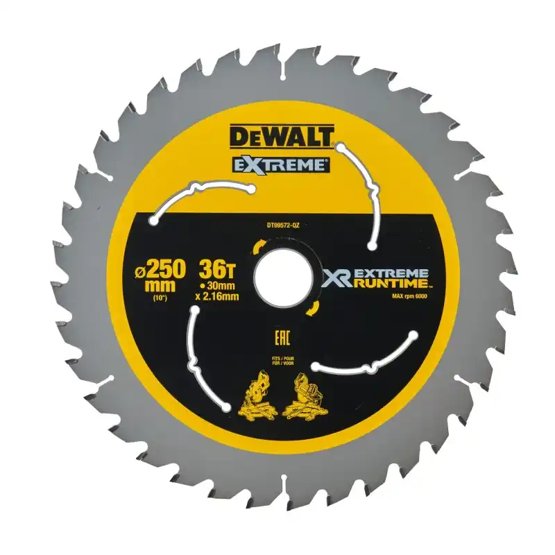 Lame de scie circulaire stationnaire DEWALT DT99572-QZ Carbure XR Runtime 250x30mm 36 dents ATB/Tronçonnage Usine Directe