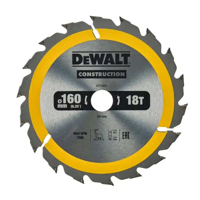 Produit De Marque Lame de scie circulaire portative DEWALT DT1931-QZ Carbure 160x20mm 18 dents ATB/Délignage