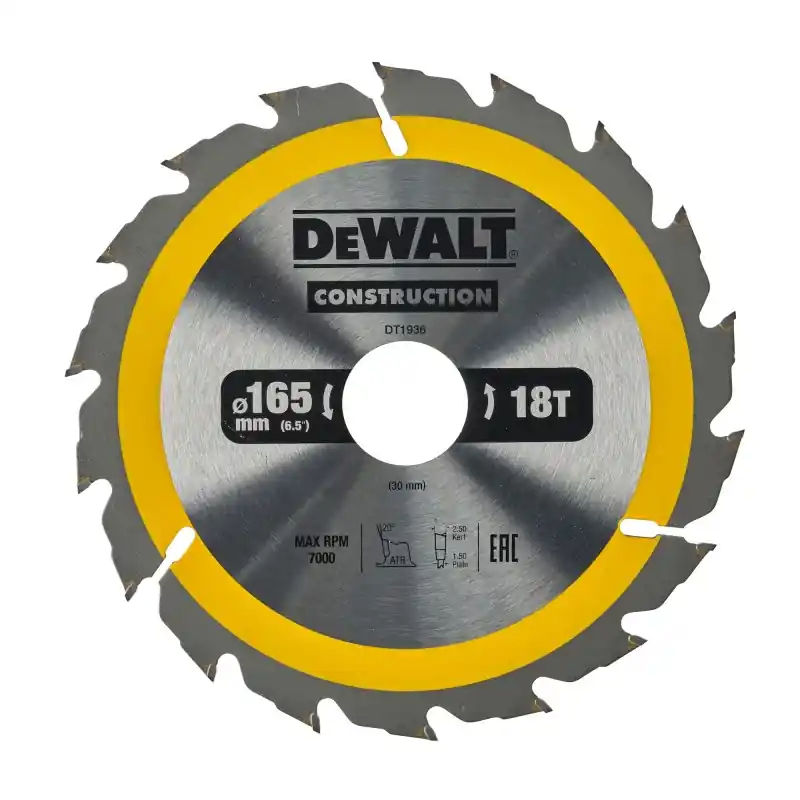 Lame de scie circulaire portative DEWALT DT1936-QZ Carbure 165x30mm 18 dents ATB/Délignage Produit De Marque