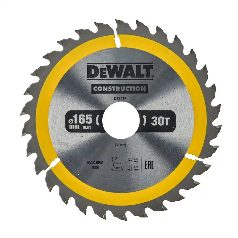 Lame de scie circulaire portative DEWALT DT1937-QZ Carbure 165x30mm 30 dents ATB/Tronçonnage Dernière Chance