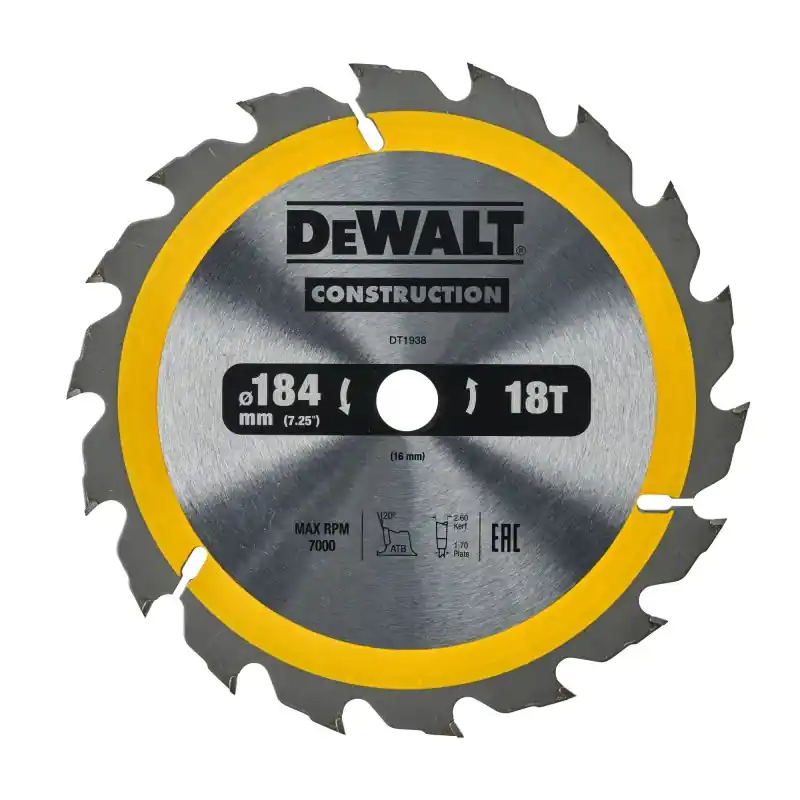 Offre Exclusive Lame de scie circulaire portative DEWALT DT1938-QZ Carbure 184x16mm 18 dents ATB/Délignage