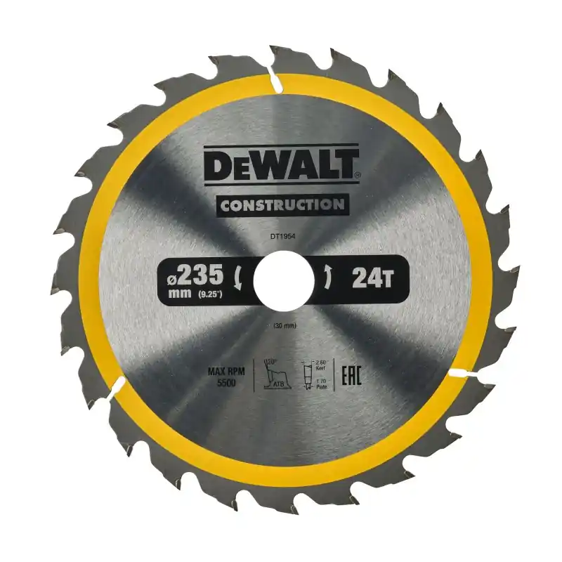 Lame de scie circulaire portative DEWALT DT1954-QZ Carbure 235x30mm 24 dents ATB/Délignage Populaire
