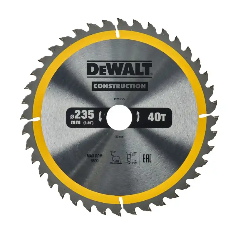 Lame de scie circulaire portative DEWALT DT1955-QZ Carbure Construction 235x30mm 40 dents ATB/Tronçonnage Nouvel Arrivage