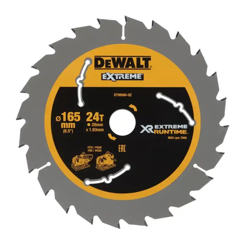 Lame de scie circulaire plongeante DEWALT DT99560-QZ Carbure 165x20mm 24 dents ATB Satisfait Ou Remboursé