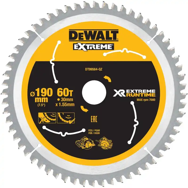 Promotion Lame de scie circulaire sans fil DEWALT DT99564-QZ Carbure 190x30mm 60 dents ATB/Tronçonnage