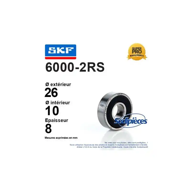 Roulement à billes 6000-2RS SKF / Double étanchéité Pas Cher