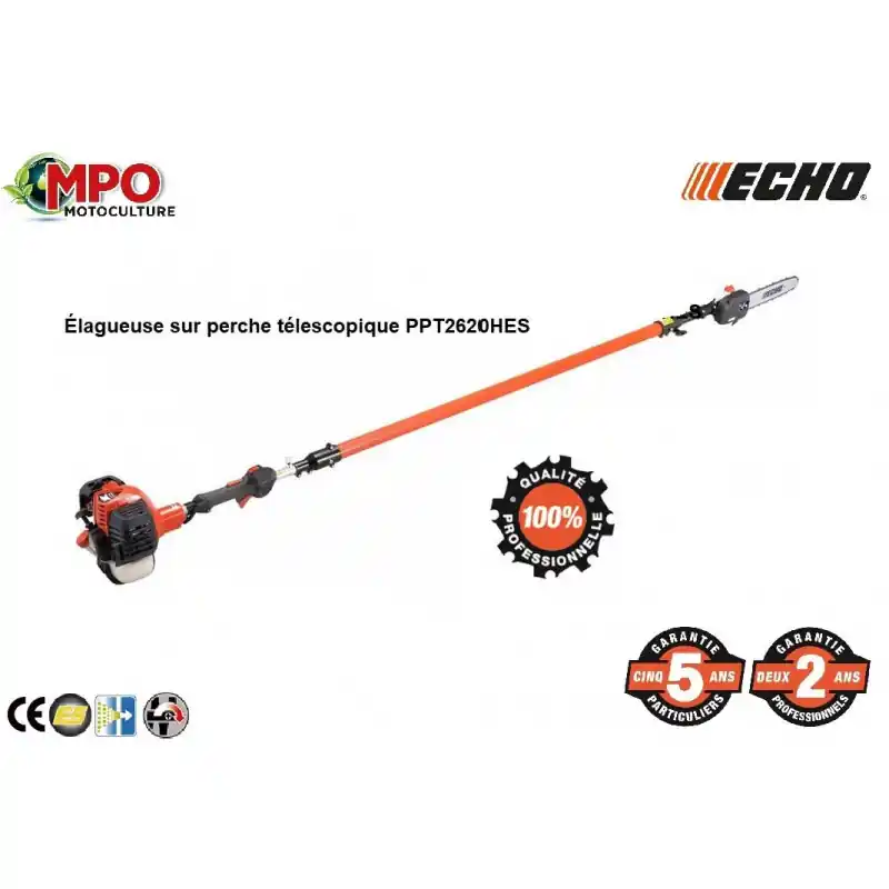 Tronçonneuse élagueuse sur perche ECHO PPT 2620 HES avec 2 chaînes + 1 Visière de protection Offerte ! « PROMO » Livraison Express