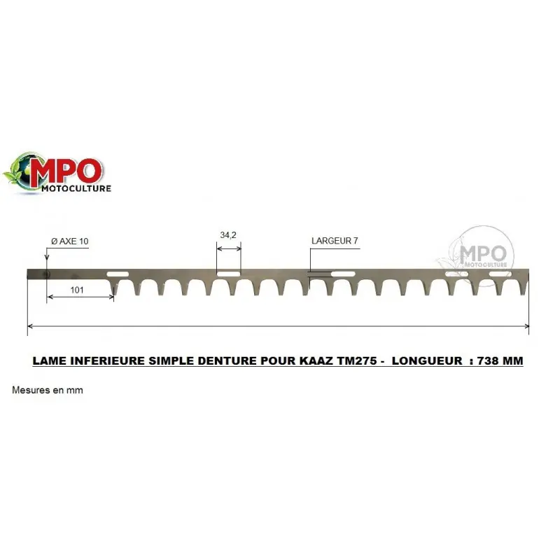 Lame inférieure pour taille-haie KAAZ TM 275 – Longueur totale 738 mm Offre Spéciale