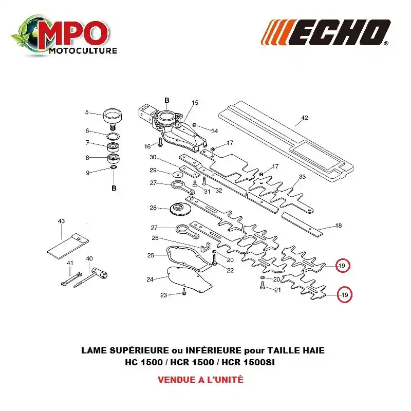 Marque Lame pour taille haie Echo HC1500 / HCR1500 / HCR1500SI « ORIGINE » X411000280