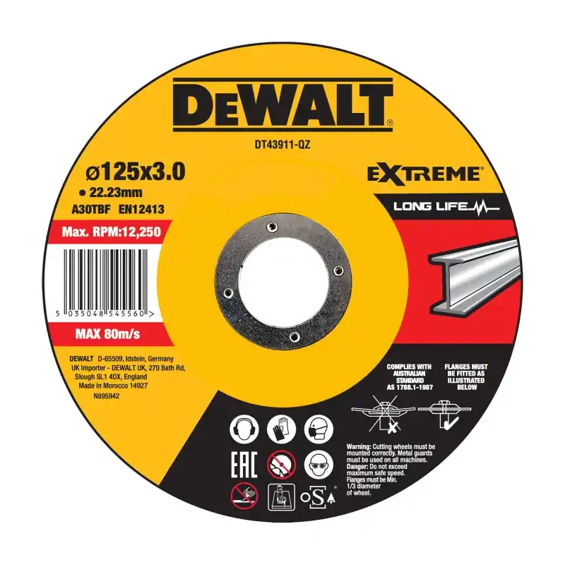 Disque à tronçonner le métal DEWALT DT43911-QZ 125×22.2mm épaisseur 2.8mm Vente Directe