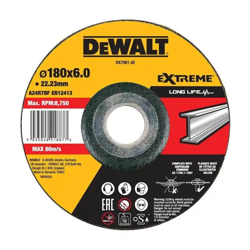 Disque à meuler le métal DEWALT DX7961-AE 180×22.2mm Épaisseur 6mm Moyeu Déporté Dernier Modèle