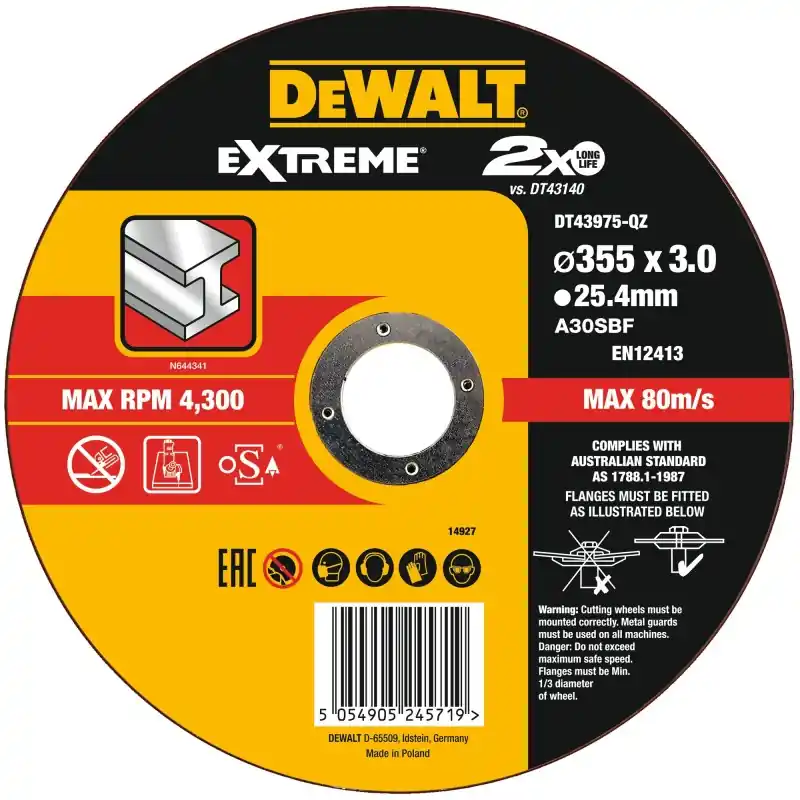 Disque à tronçonner DEWALT DT43975-QZ 355x3x25,4mm – Performance et Précision Meilleur Prix