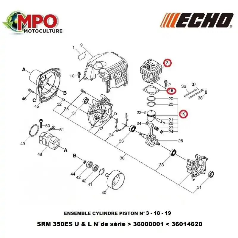 Pas Cher Cylindre piston ECHO SRM 350ES « ORIGINE »