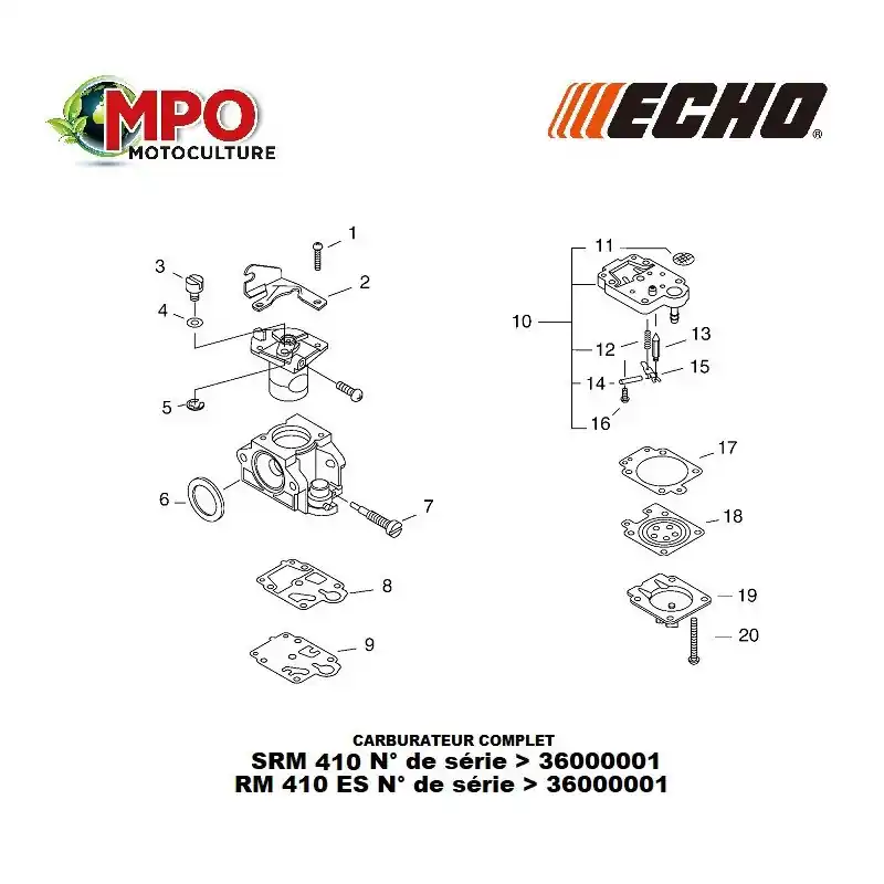 Usine Directe Carburateur complet ECHO SRM 410 / RM 410 « ORIGINE » A021001172