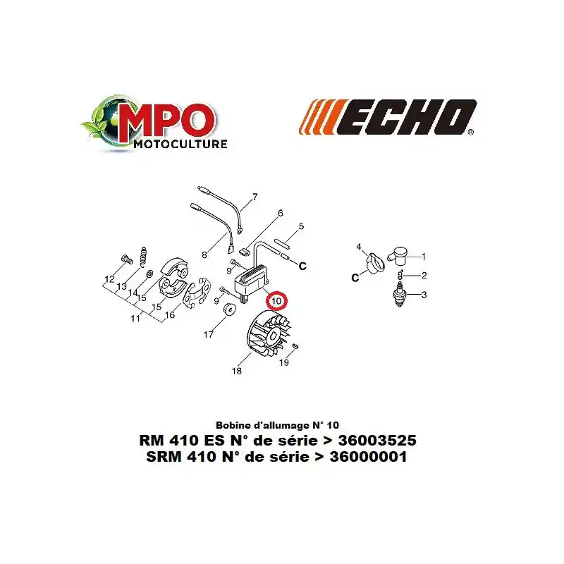 Meilleur Choix Bobine d‘allumage ECHO pour RM 410ES / SRM 410 « ORIGINE » A411000050