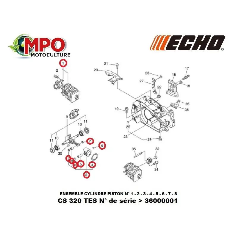 Cylindre piston ECHO pour CS 320TES "ORIGINE" Certifié