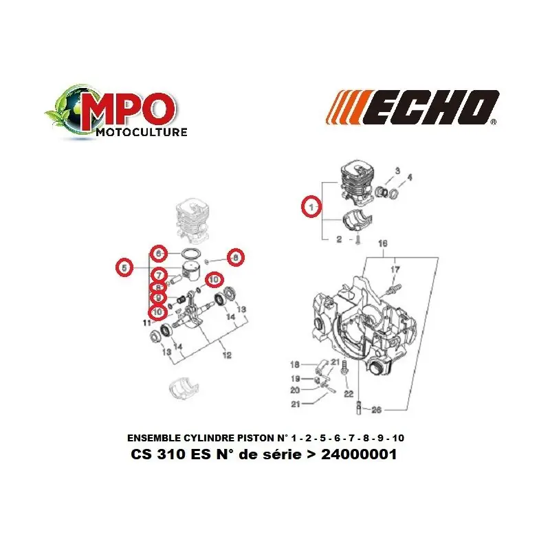 Prix Choc Cylindre piston ECHO pour CS 310ES "ORIGINE"
