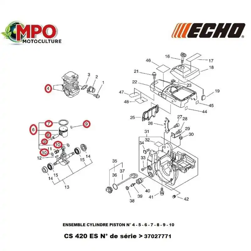 Cylindre piston ECHO pour CS 420ES "ORIGINE" Certifié
