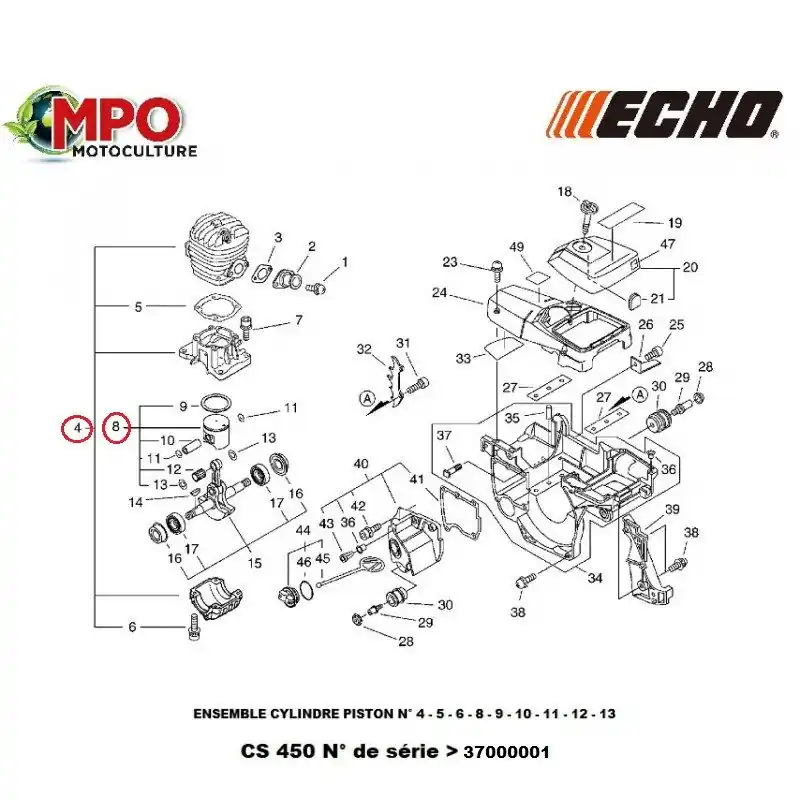 Remise Cylindre piston ECHO pour CS 450 "ORIGINE"