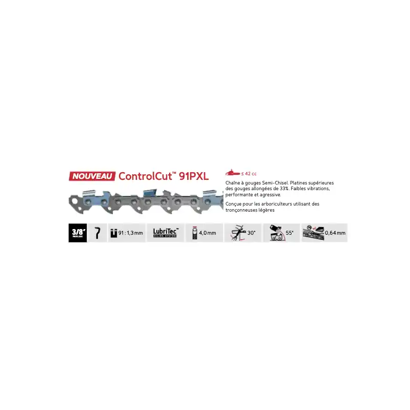 Chaîne de tronçonneuse Oregon 91PXL056E ControlCut 3/8&Prime; LP 1,3 mm 56 maillons Acheter En Ligne