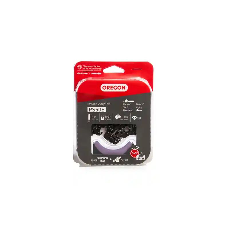 Chaîne Oregon PS50E PowerSharp 3/8&Prime; profil bas 50 maillons avec pierre d’affûtage Livraison Express