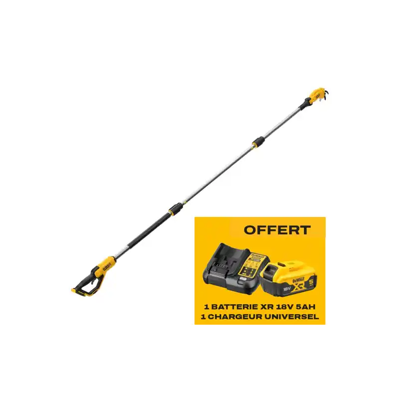 Meilleur Prix Pack Sécateur sur Perche DEWALT DCMPP569N-XJ 18V + Batterie 5Ah + Chargeur