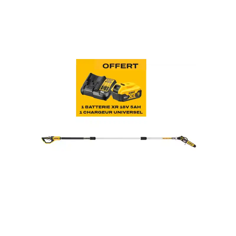 Offre Limitée Pack Élagueuse sur Perche DEWALT DCMPS567N-XJ 18V + Batterie 5Ah + Chargeur