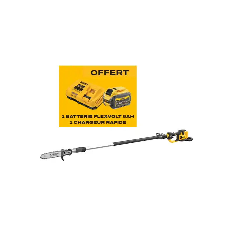Prix Promo Pack Élagueuse sur Perche DEWALT DCMPS640N-XJ FLEXVOLT 54V + Batterie 6Ah + Chargeur Rapide