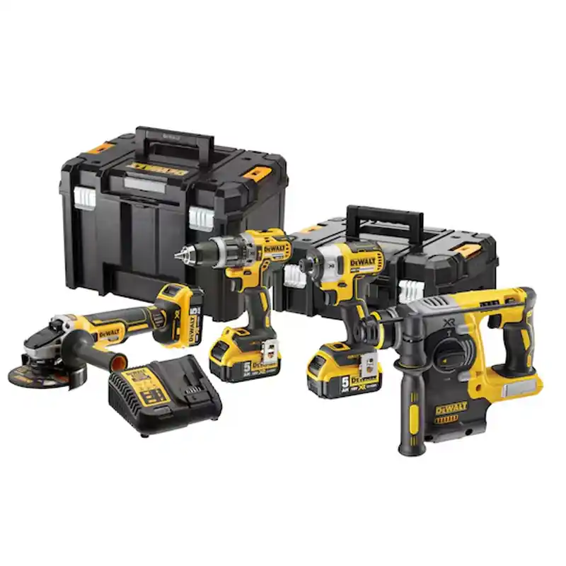 Pack 4 outils 18V DEWALT DCK422P3T-QW (DCD796 + DCF887 + DCH273 + DCG405 + coffret TSTAK + 3 batteries 5,0 Ah) Offre Limitée