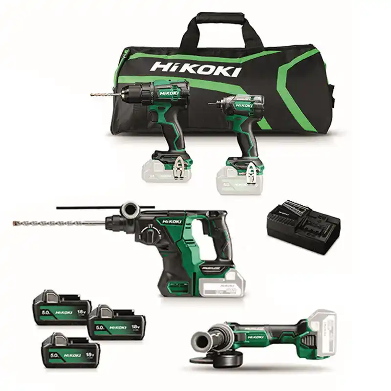 Promotion Pack 4 outils perforateur – perceuse – meuleuse & visseuse HIKOKI KC18DEWHZ + 3 x 5,0Ah & chargeur + sac de transport