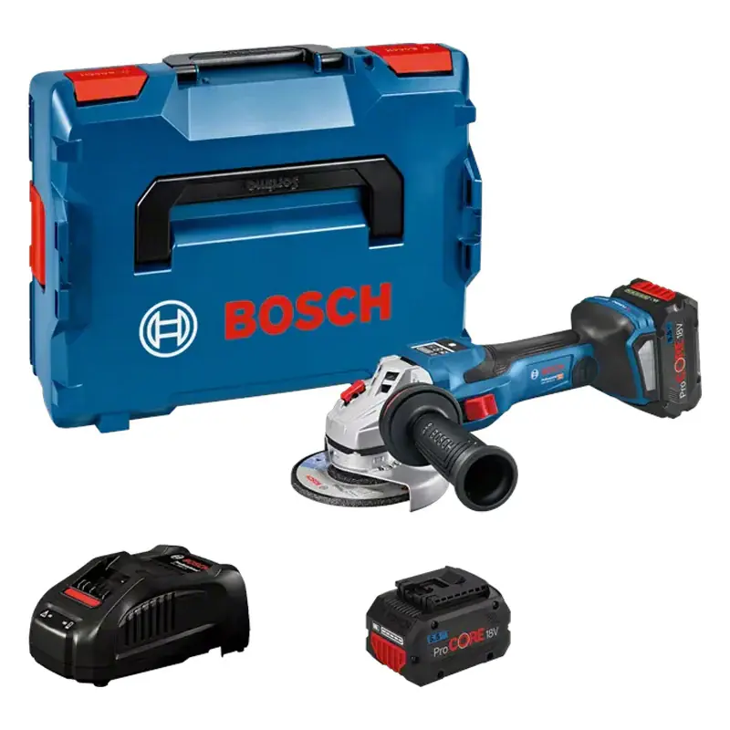 Meuleuse Ø125mm BOSCH GWS 18V-15 SC + 2 batteries Procore 18V 5.5 Ah + 1 chargeur GAL 18V-160 – L-Boxx Marque