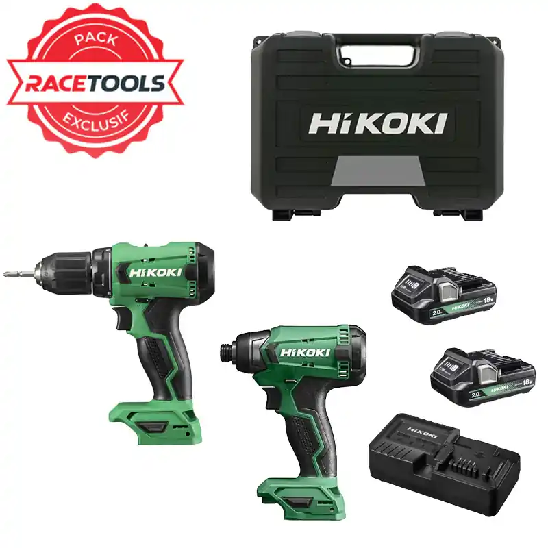 Vente Directe Pack 2 outils HIKOKI Perceuse + visseuse à choc 18V KCRT03 (DS18DA + WH18DA + 2 x 2Ah + UC18YKSLW0Z)