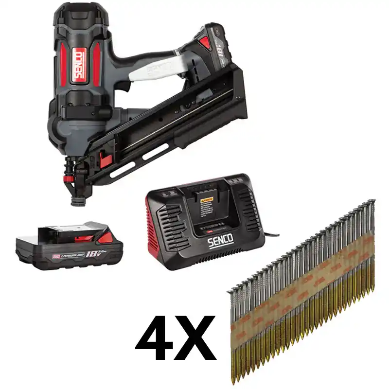 Lot SENCO Cloueur Fusion F-35XP + 2 batteries 4aH + 4 packs de clous 70mm acier clair – Senco-B4 Paiement Sécurisé