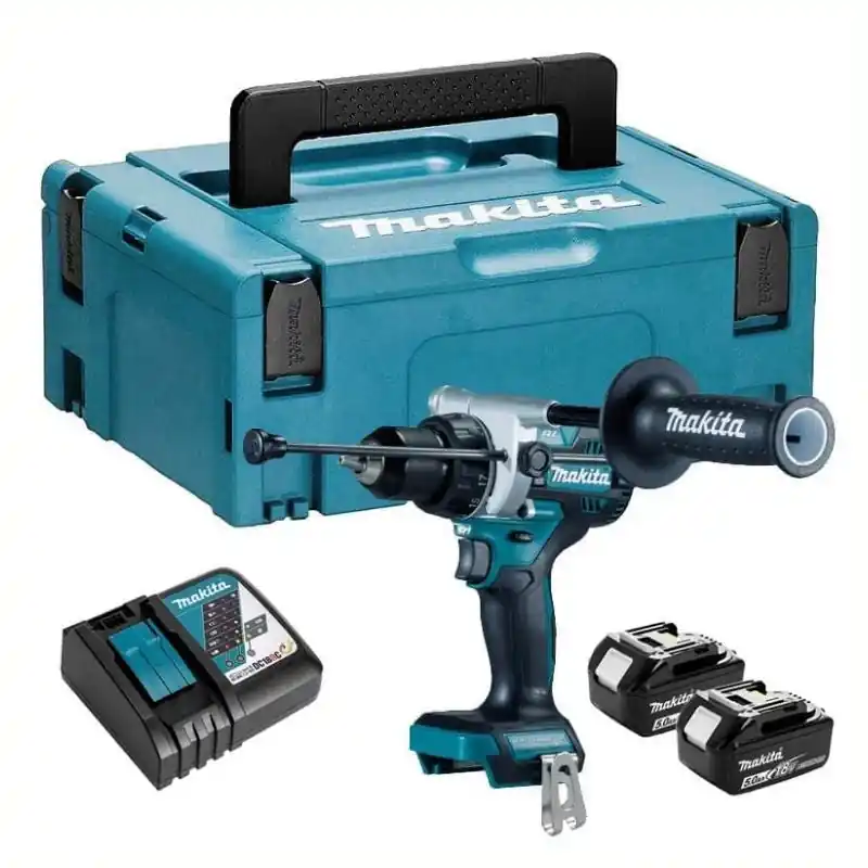 Perceuse visseuse à percussion MAKITA DHP486RTJ 18V – 2 batteries Li-ion 5 Ah + chargeur rapide + MAKPAC Soldes